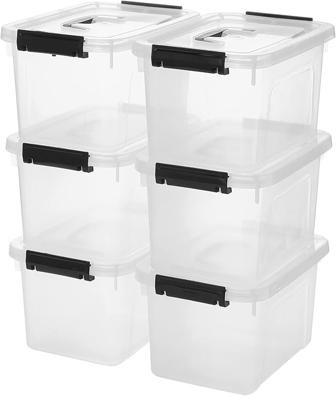 6 Quart Clear Storage Latch Box/Bins, 6-Pack Plastic Container with Latches and Lid — clear storage bins with lids