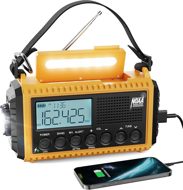 Raynic Emergency Radio, 5000mAh/18500mWh Weather Radio, Solar Hand Crank Radio with AM/FM/SW/NOAA Alert, Cell Phone