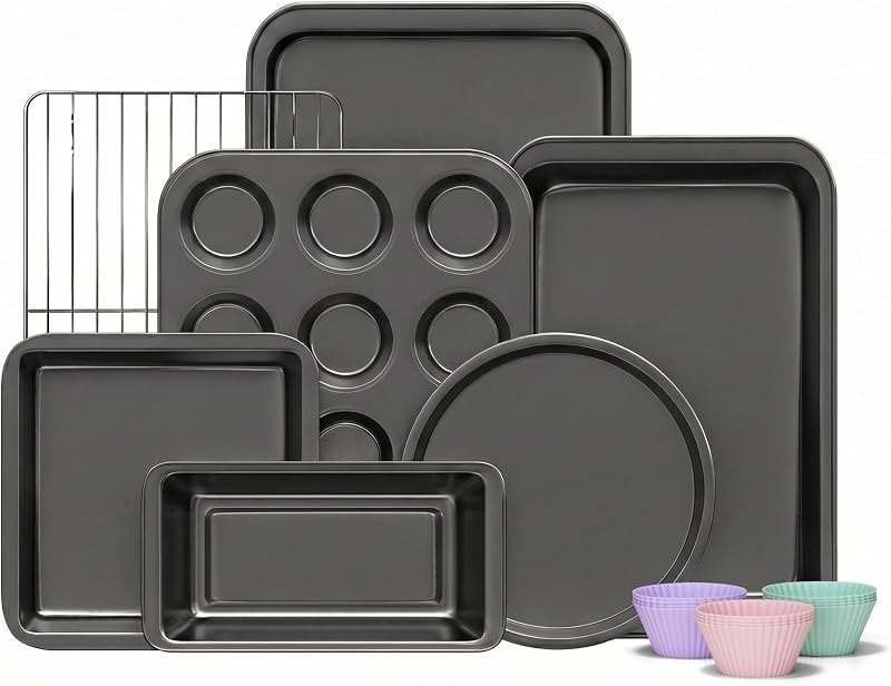 KITESSENSU Compact Baking Pans Sets, Nonstick Bakeware Sets 19-Piece with Round/Square Cake Pan, Loaf Pan, Muffin Pan