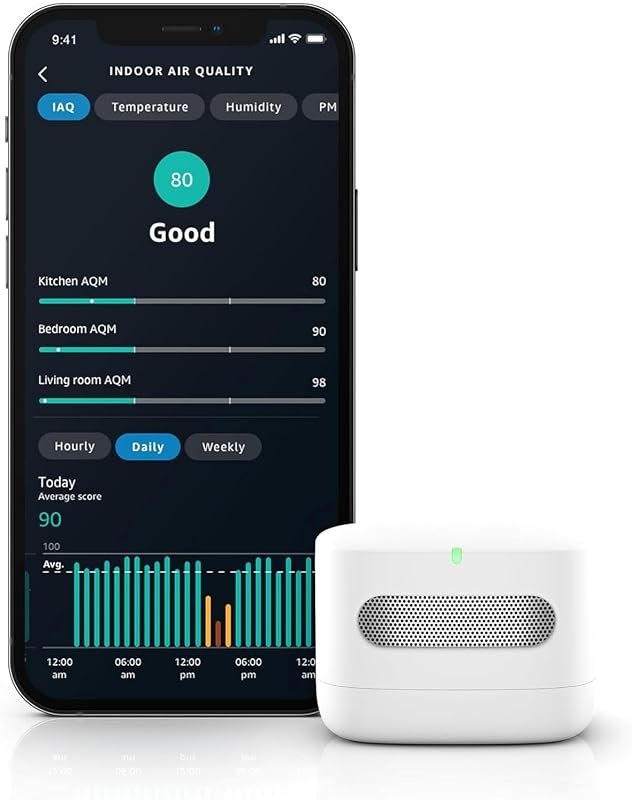 Smart Air Quality Monitor, Detects temperature, humidity, carbon monoxide, PM2.5 and VOCs, Get notifications when air