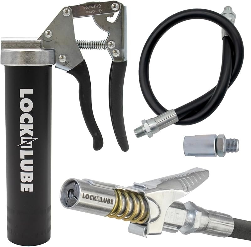 LockNLube Easy-Prime Pistol-Grip Grease Gun. Includes Our Patented Grease Coupler (Locks on, Stays on, Won't Leak!)