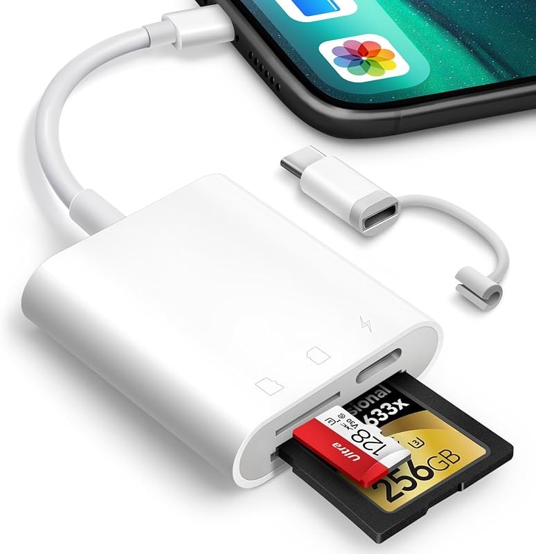 SD Card Reader for iPhone iPad, Oyuiasle Digital Trail Camera SD Card Viewer with Dual Slot for MicroSD/SD