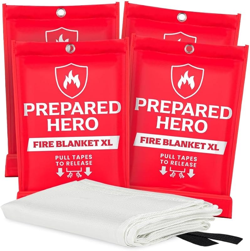 Prepared Hero Emergency Fire Blanket XL, Kitchen & Home, 47 x 71 in, 4 Pack — fire blanket kitchen no leak for fire