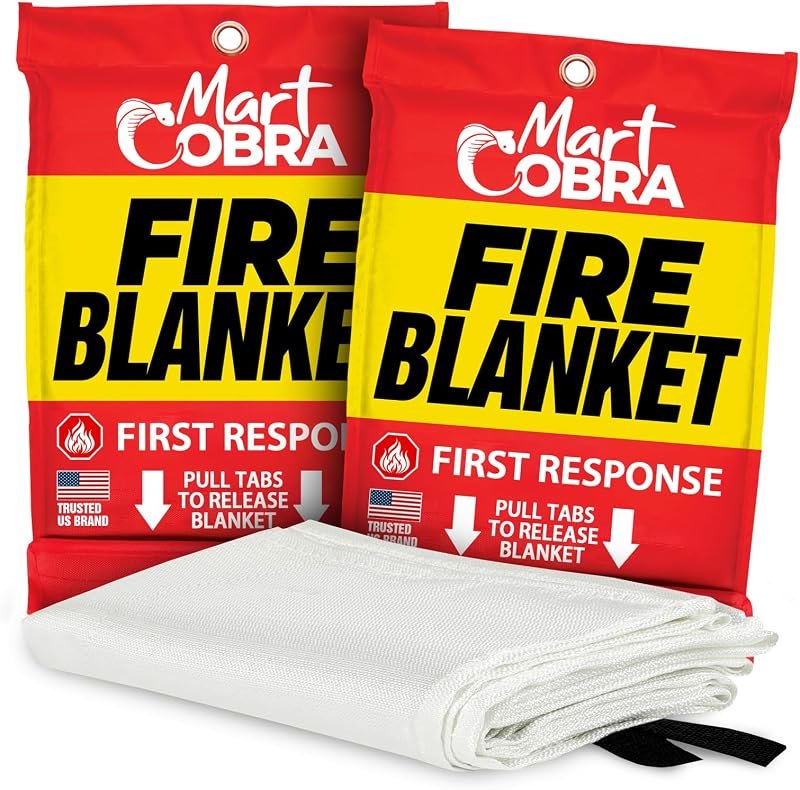 Mart Cobra Emergency Fire Blanket for Home & Kitchen 2-Pack Safety — fire blanket kitchen no leak for fire blanket