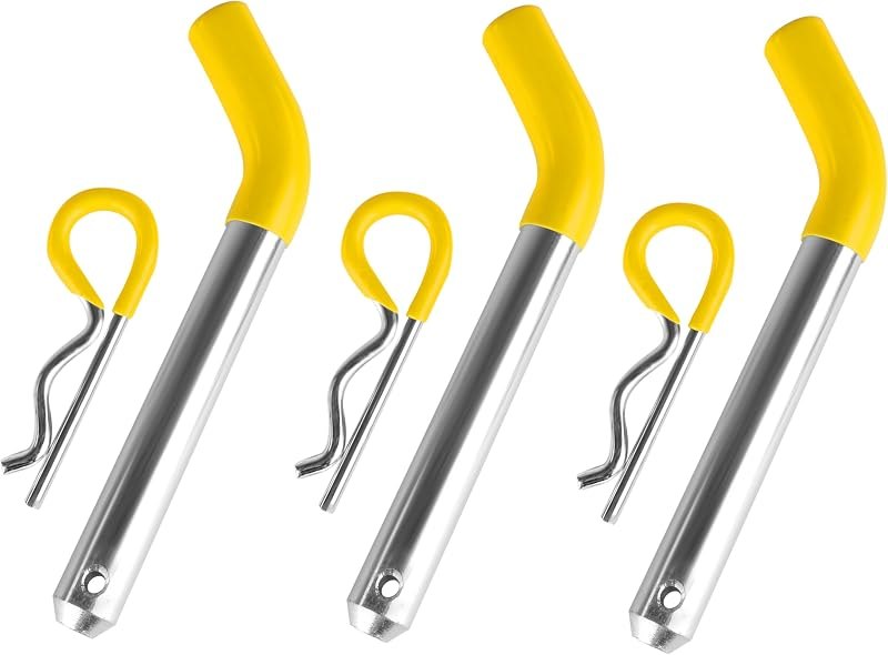 MaxxHaul 50565 3 Pack Trailer Hitch Pin & Clip with Rubber-Coated Vinyl Yellow Grip, 5/8" Diameter, Fits 2" Receiver —