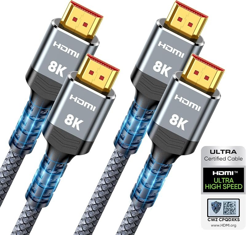 Highwings 8K HDMI 2.1 Cable 2-Pack 6.6FT, Certified 48Gbps Ultra High Speed — 6ft for best HDMI 2.1 cable