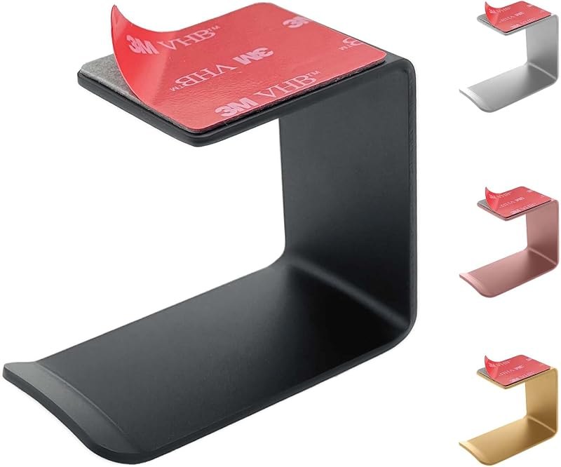 Aluminum Under-Desk Headphone Hanger with Strong Adhesive (1 Pack, Black) — hook for best standing desk accessories