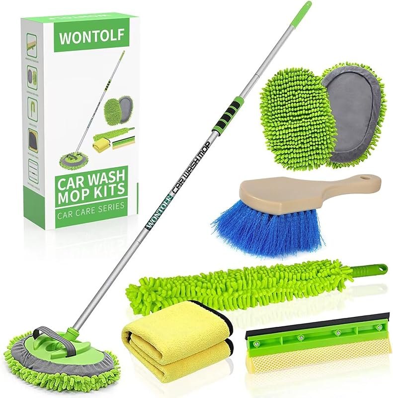 Wontolf 62'' Car Wash Brush with Long Handle Chenille Microfiber Car Wash Mop Mitt Kit Car Detailing Brush Cleaning