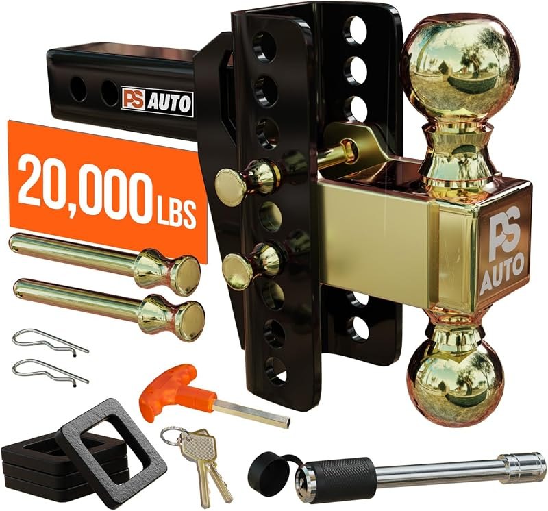 Adjustable Gooseneck Drawbar Trailer Hitch - 20,000 LBS, Fits 2 and 2-5/16 Inch Balls, US Gov Tested & Certified