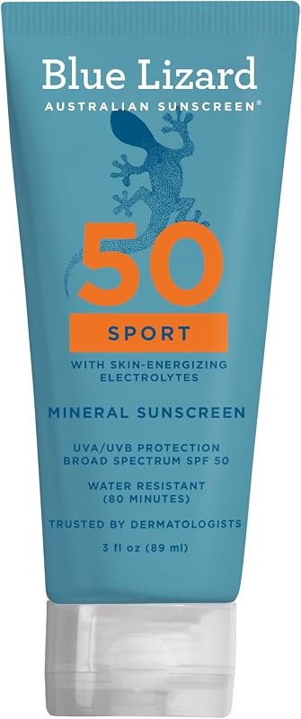 Blue Lizard Sport Mineral SPF 50 Lotion, Ideal for Athletes, 100% Mineral Sunscreen Actives, Fragrance-Free