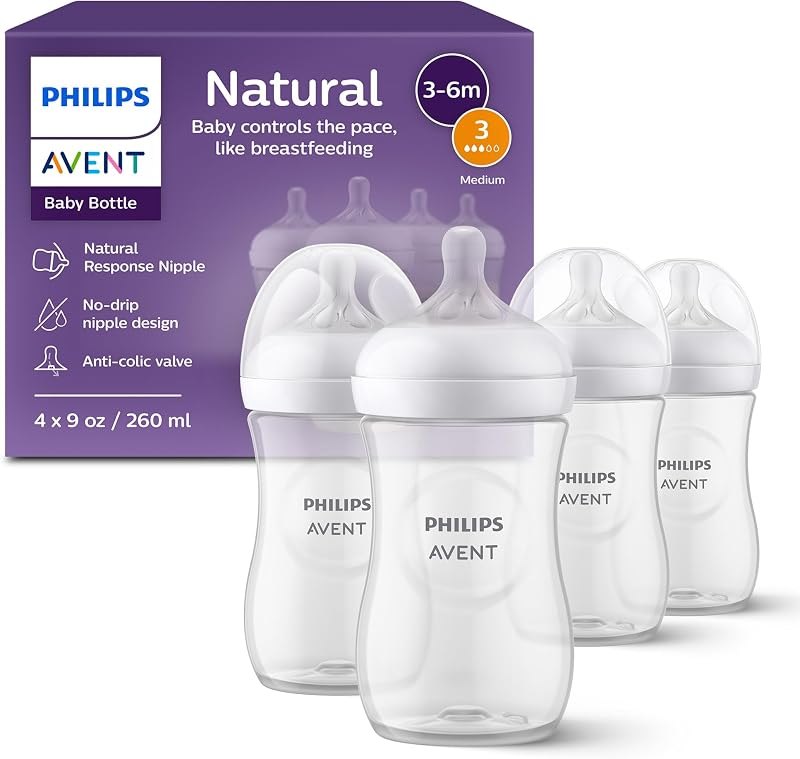 Philips Avent Natural Baby Bottles, Medium Flow, 9 oz, BPA-Free, 4-Pack — best Monitors, bottles, and kid gear for