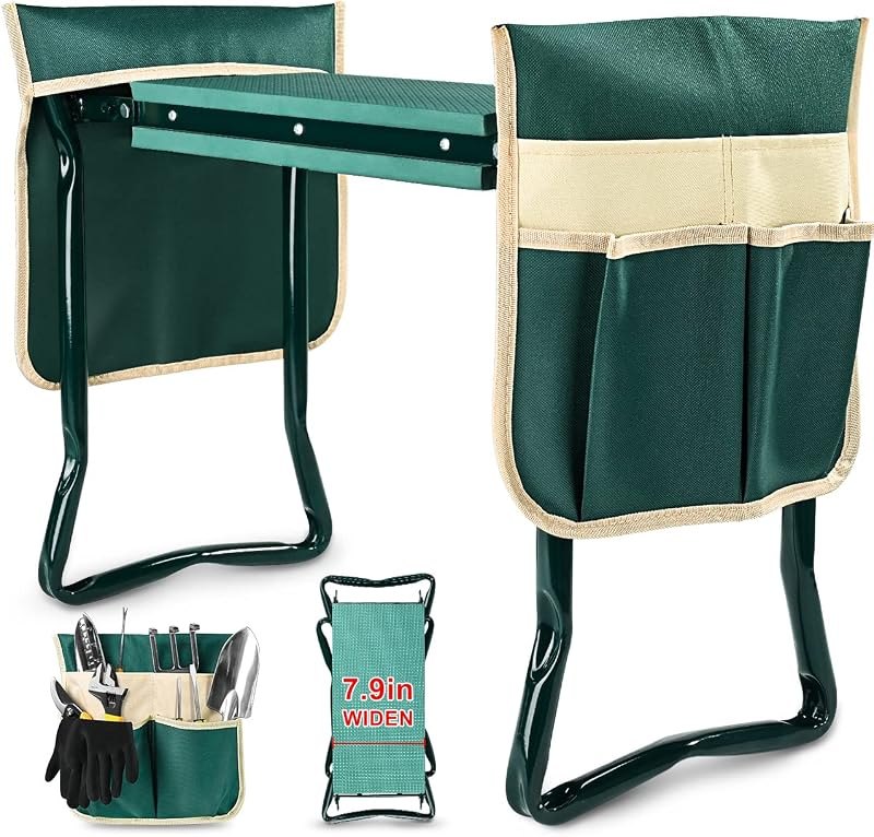 KVR Upgraded Garden Kneeler and Seat with Thicken & Widen Soft Kneeling Pad,Heavy Duty Foldable Gardener Stool with 2