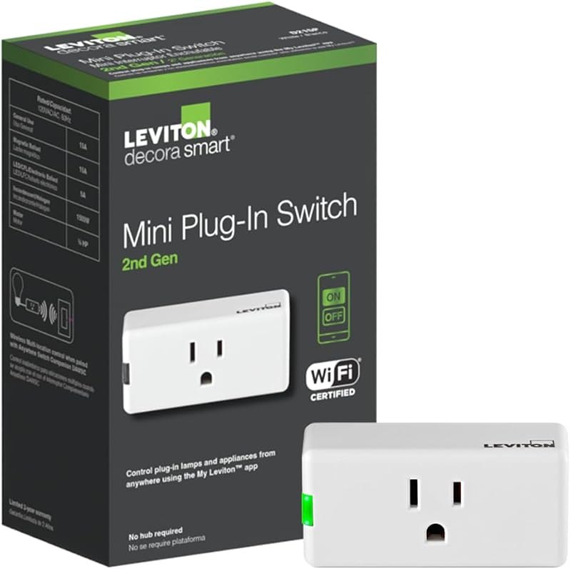 Leviton Decora Smart Plug, Wi-Fi 2nd Gen, Works with Matter, My Leviton, Alexa, Google Assistant, Apple Home/Siri &