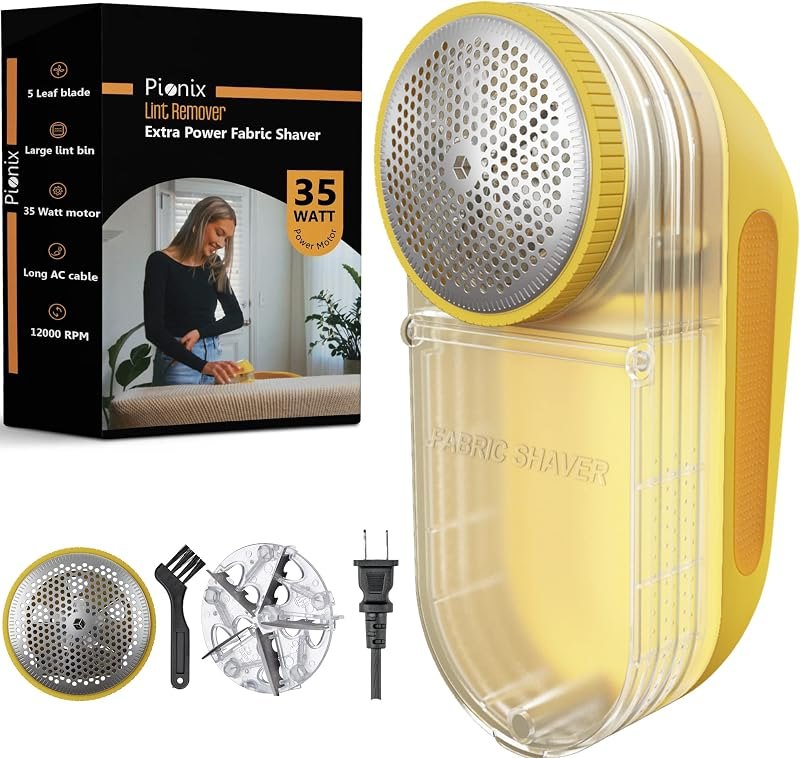 Pionix Extra Power Fabric Shaver - 35W Electric Lint Remover for Clothes/Upholstery/Furniture/Couch - Speed of 12000