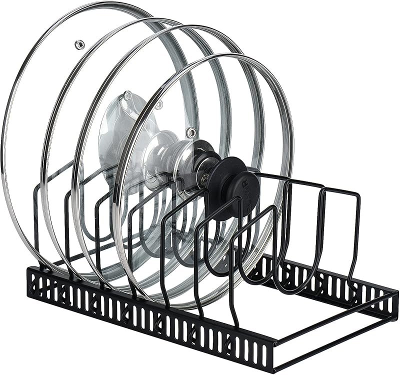Toplife Pot Lids Organizer Rack for Cabinet and Countertop, 7+ Pan Lids and Bakeware Organizer Rack Holder with 7