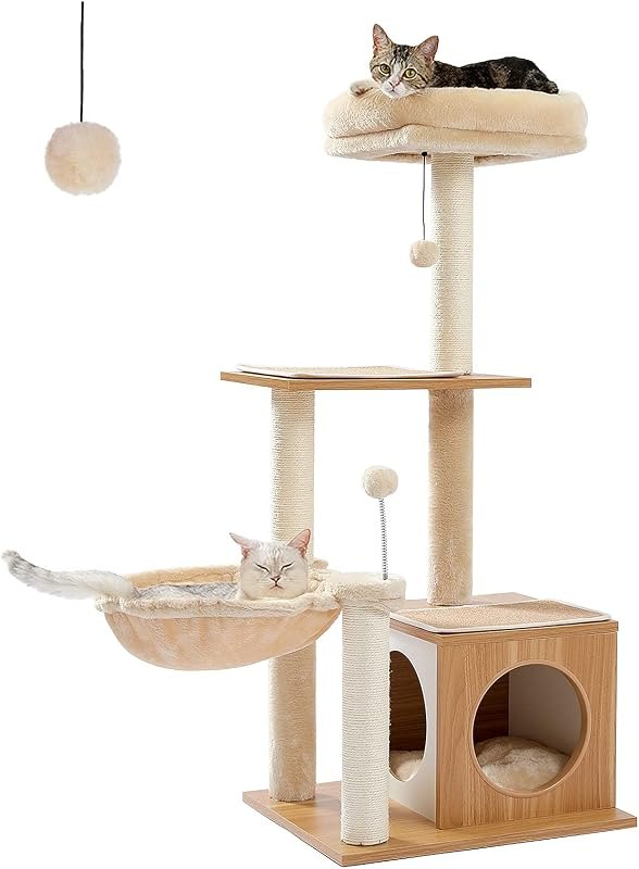 PEQULTI Modern Cat Tree, 42.5" Multilevel Cat Tower with Condo, Indoor Cats — tree for best cat litter box under 40