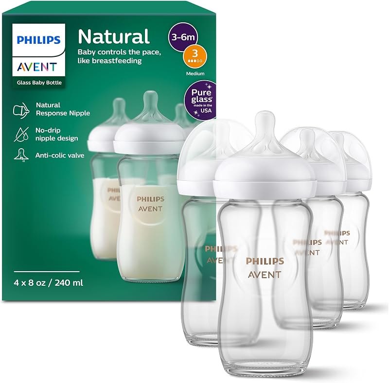 Philips Avent Natural Glass Baby Bottles, Medium Flow, 8 oz, BPA-Free — Monitors, bottles, and kid gear with for