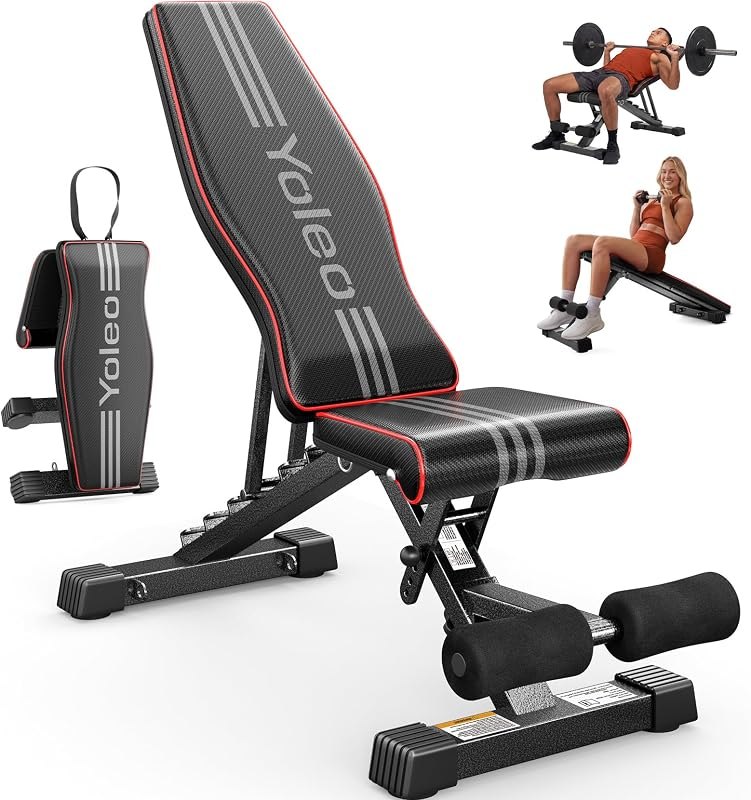 YOLEO Adjustable Weight Bench, ASTM-Certified 827LBS — bench for best home gym equipment