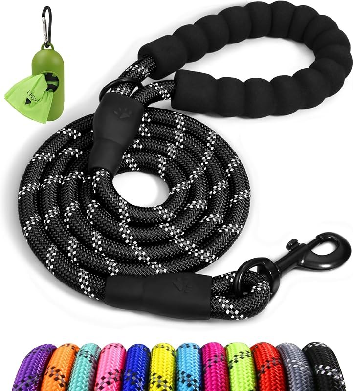 Taglory Rope Dog Leash for Medium Large Dogs, 6 FT Padded Handle, Black — leash for best dog accessories best rated