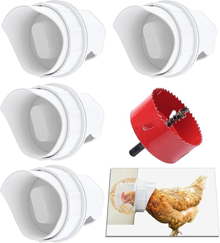DIY Chicken Feeder Rain Proof Poultry Feeder Port Gravity Feed Kit for Buckets, Barrels, Troughs (4 Port with holesaw)
