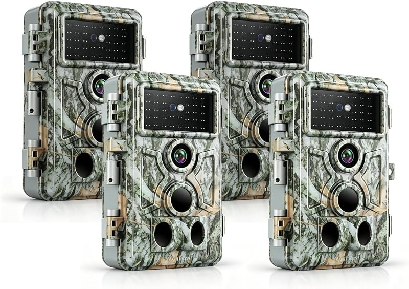 Agitato 4-Pack Trail Camera 64MP 1296P, 0.1s Trigger Game Cam with 940nm No Glow Night Vision, 120° Wide Angle 3 PIR