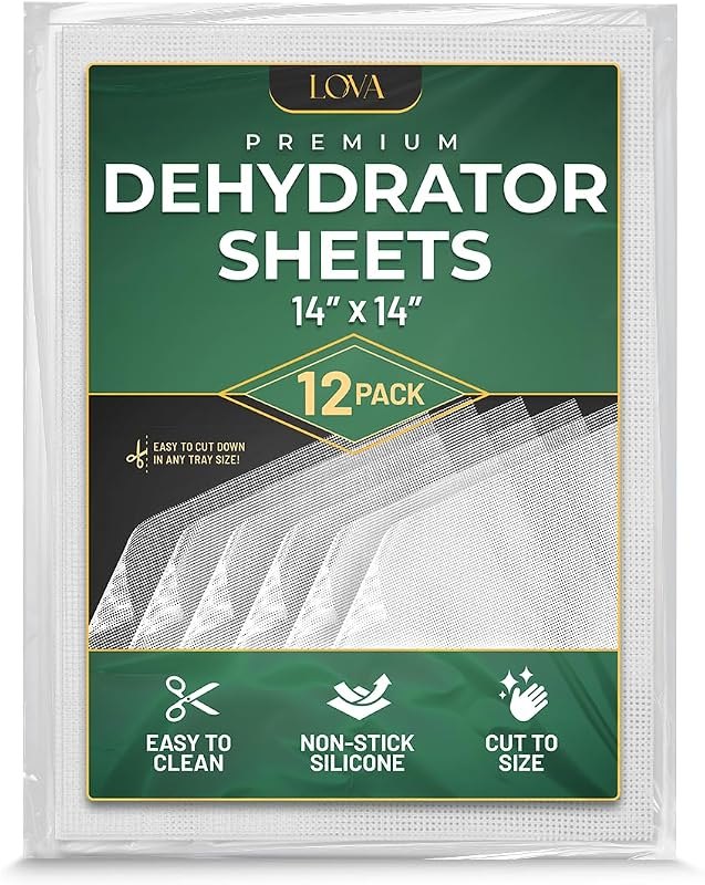 Silicone Dehydrator Sheets 14x14 Inch (12 Pack) - Reusable Non-Stick Mesh Dehydrator Mats, BPA-Free Food-Grade Tray