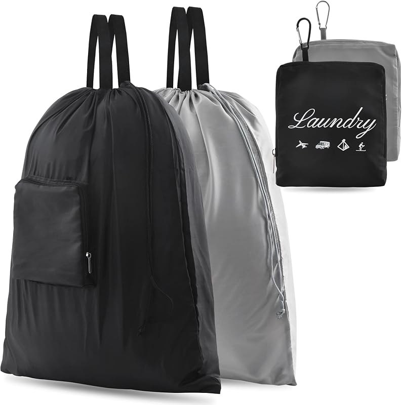 2 Pcs JHX Travel Laundry Bags, Dirty Clothes Organizer【Upgraded】with Handles and Aluminum Carabiner for Travel, Camp