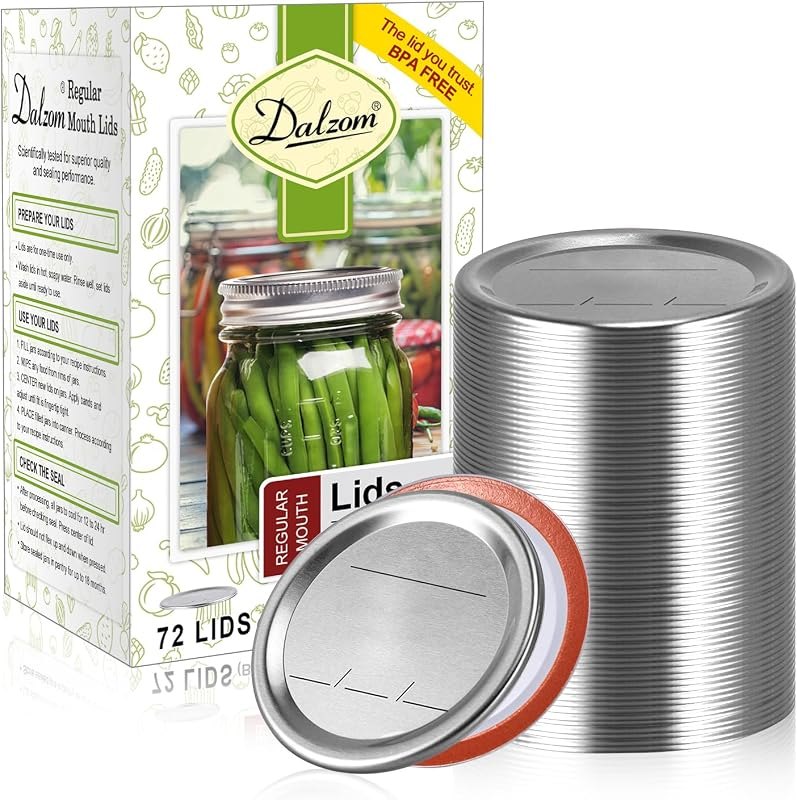 Dalzom® 72Pcs Canning Lids Regular Mouth, Premium Mason Jar Lids for Ball, Kerr Jars - Food Grade Material, 100% Fit &