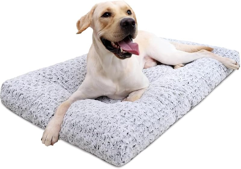 KSIIA Washable Dog Beds Large Sized Dog Crate Bed Plush Mat 41"x27" Gray — crate mat for best dog accessories best rated