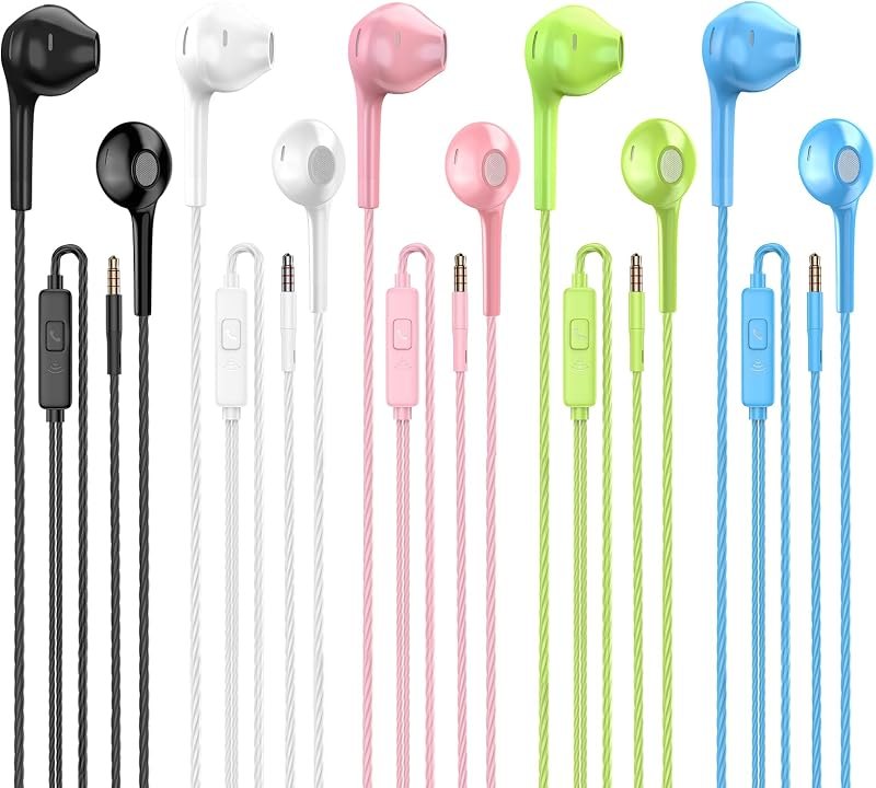 Jogteg Wired Earbuds, 5 Pack 3.5mm Stereo Headphones with Microphone — Earbuds, headphones, and speakers wo for