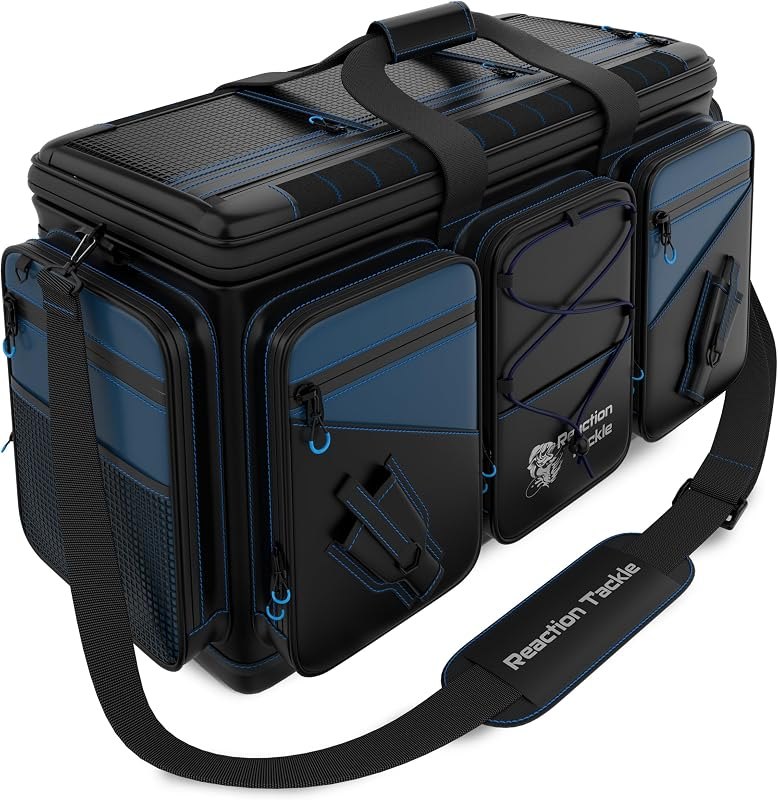 Reaction Tackle Saltwater Fishing Tackle Bags, Water Resistant 1000D PVC Tackle Box Bag with Removable Dividers, Fits