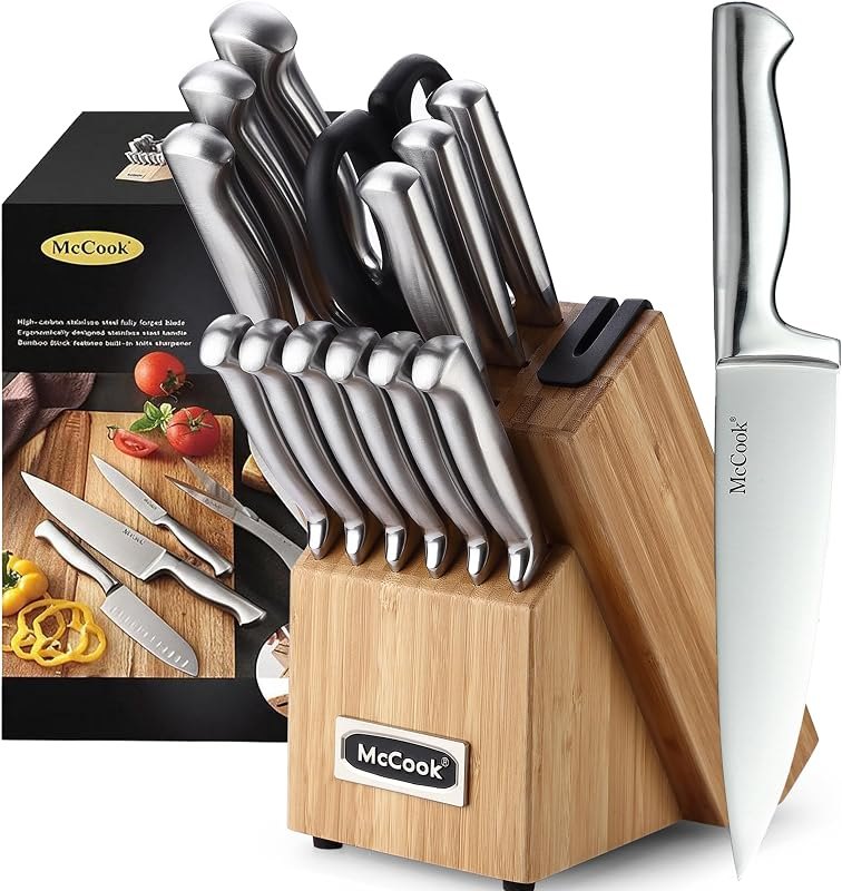McCook Knife Set Kitchen Steel Knife Block Set w Built-in Sharpener — set for best chef knife