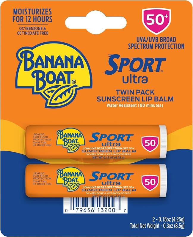 Sport Ultra Twin Pack SPF Lip Balm Pack, Banana Boat Lip Balm SPF 50, Oxybenzone Free Sunscreen, Lip Sunblock, Travel