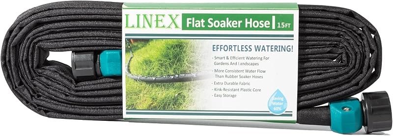 LINEX Garden Flat Soaker Hose 1/2" x 15 ft for Garden Beds Drip Irriagtion Hoses Heavy Duty Save Water 80% — soaker