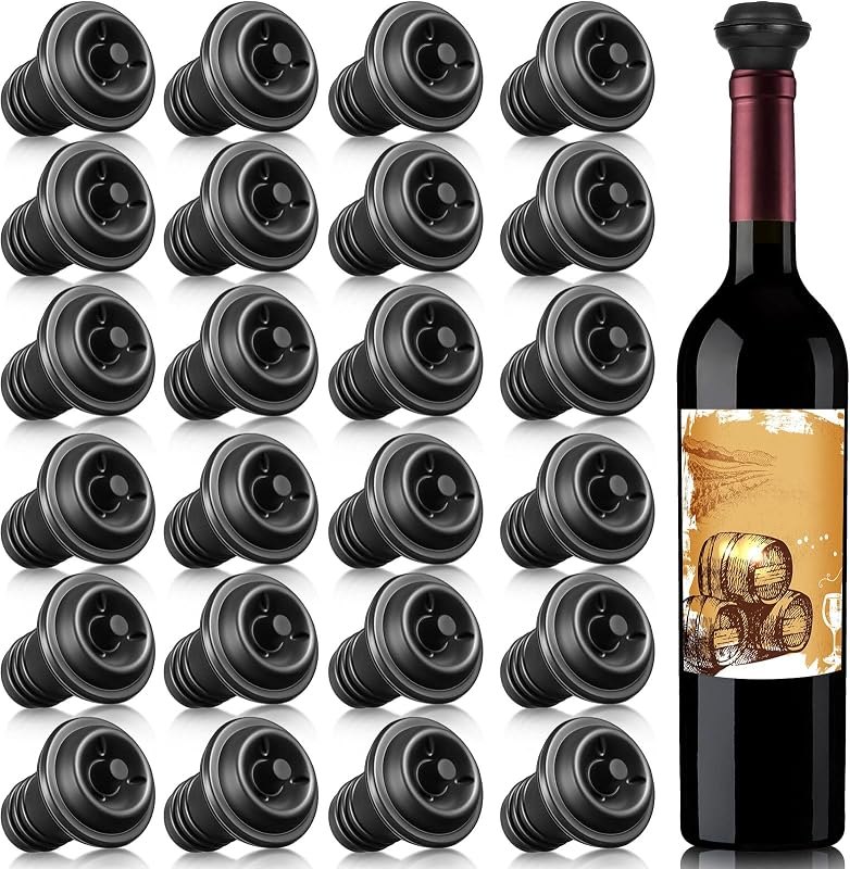 Honoson 24 Pieces Silicone Wine Stoppers Vacuum Seal Reusable,Black — vacuum wine stopper pack for vacuum wine stopper