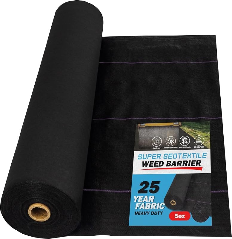 Super Geotextile Professional 5oz Geotextile Weed Barrier Fabric - Heavy Duty Landscape Fabric for Gardening