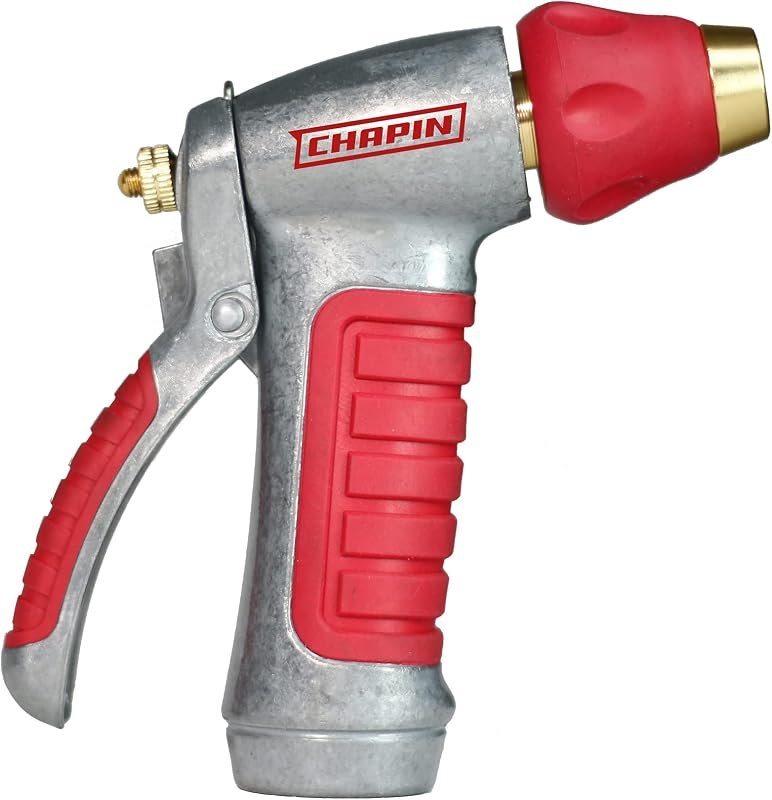 Chapin 4600 Professional Heavy Duty Galvanized Steel 7-way Spray Nozzle With Ergonomic Rubber Grip, Silver/Red — metal