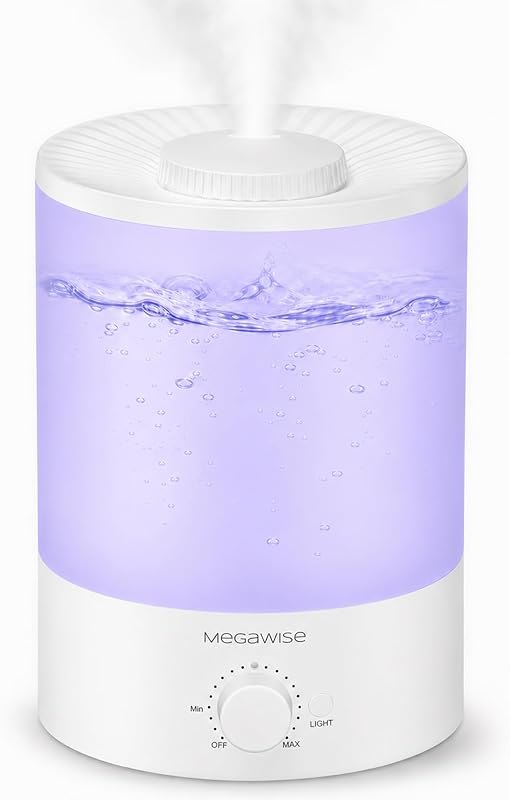 MegaWise Healthy Top-Refill Cool Mist Humidifiers for Bedroom, 24dB Ultrasonic Air Vaporizer with Water Filter for