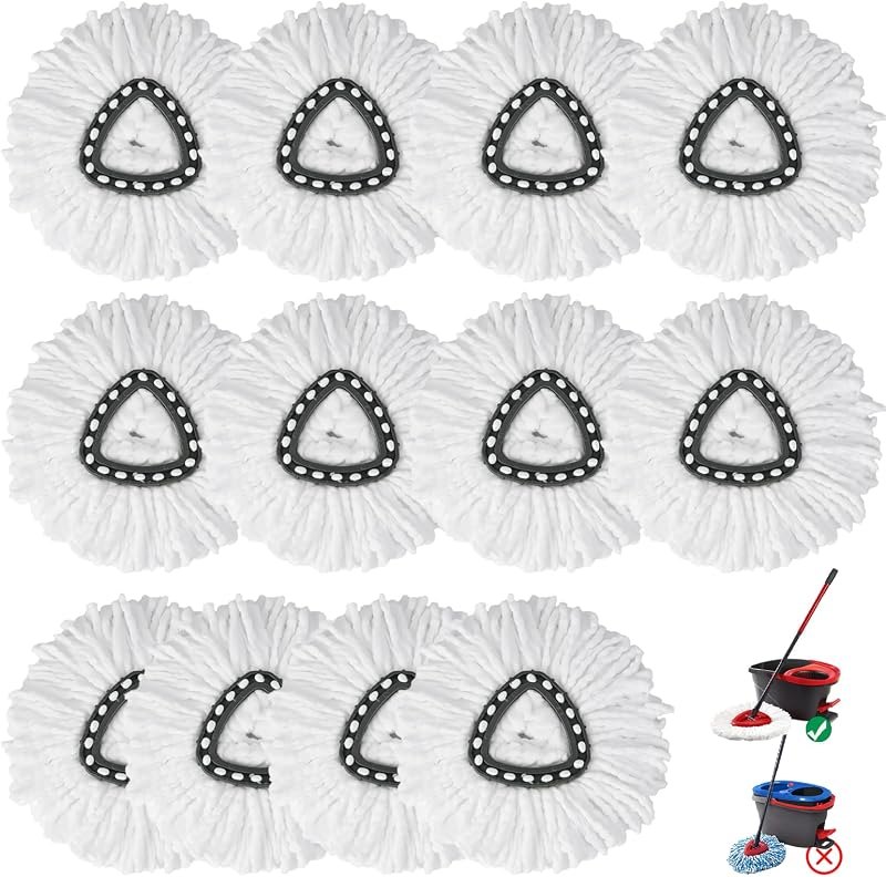 12 Pack Spin Mop Replacement Heads,100% Microfiber Mop Head,Deep Cleaning — spin mop refill kit for spin mop refill