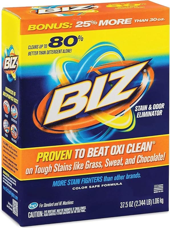 Biz Laundry Detergent Powder, Stain and Odor Eliminator for Tough Stains Like Grass Sweat and Chocolate, Powder