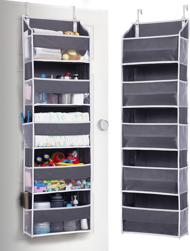 ULG 1 Pack Over Door Organizer with 5 Large and 10 Mesh Side Pockets, 44 lbs Weight Capacity Hanging Storage with