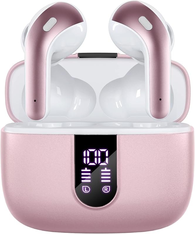TAGRY Bluetooth Headphones True Wireless Earbuds 60H Playback LED Power Display Earphones with Wireless Charging Case
