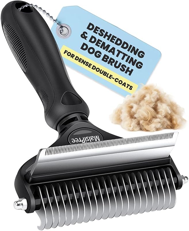 MalsiPree Dog Brush - Large Black, 2-in-1 Undercoat & Dematting Rake — deshed for best dog accessories under 40