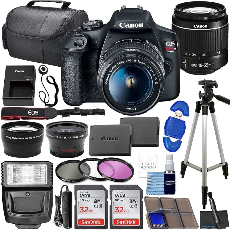 Canon EOS Rebel T7 DSLR Camera Bundle with Canon EF-S 18-55mm f/3.5-5.6 is II Lens + 2X 32GB Memory Cards + Filters +