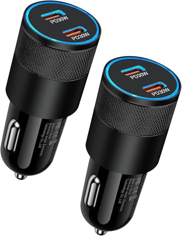 60W USB C Car Charger, 2Pack USB C Cigarette Lighter Adapter Fast Charging — charger for best car organizer travel