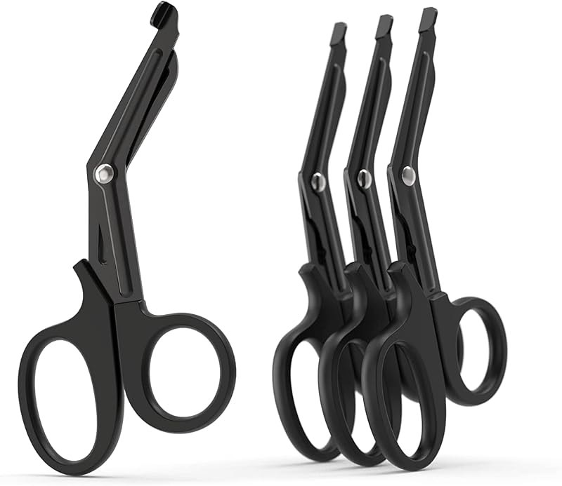 Trauma Shears 4-Pack, 7.5 inch Bandage Scissors, Fluoride-Coated Non-Stick Blades (4 Pack Black Fluoride-Coated) —