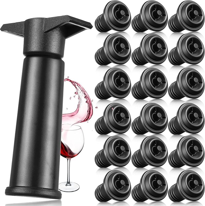 Honoson 18 Pcs Bottle Stoppers Vacuum Pump Set Air Remover Preserver, Black — vacuum wine stopper kit for vacuum wine