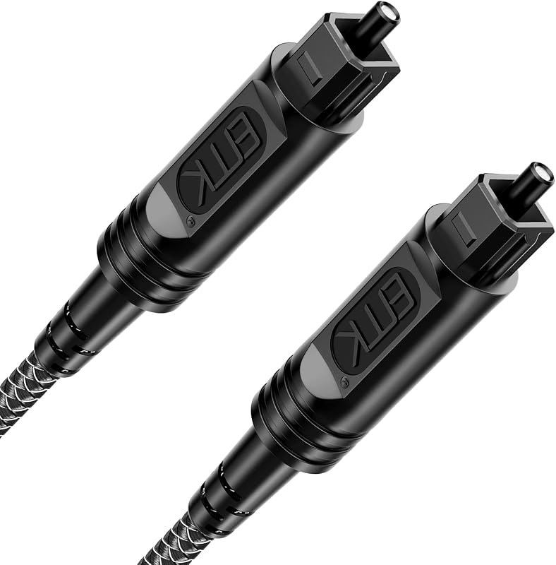 EMK Digital Optical Audio Cable [1.5 Feet/0.5M] - Slim Nylon Braided Toslink Fiber Optic Cable for Sound Bar, TV, Home
