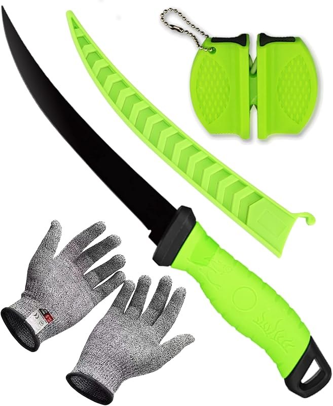 Fillet Knife, 7 Inches Professional Filet Knife for Fish, Stainless Steel Blade Fishing Knifes with Sharpener and