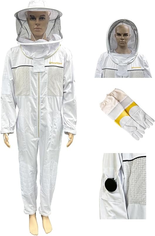 Professional 3 Layer Ventilated Beekeeping Suit Detachable Veil Magnetic Tool Clip Gloves for All Beekeepers — bee